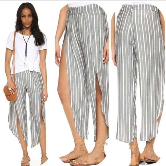Free People Pants - Free People Rosemary Split Hem Grey Striped Pants